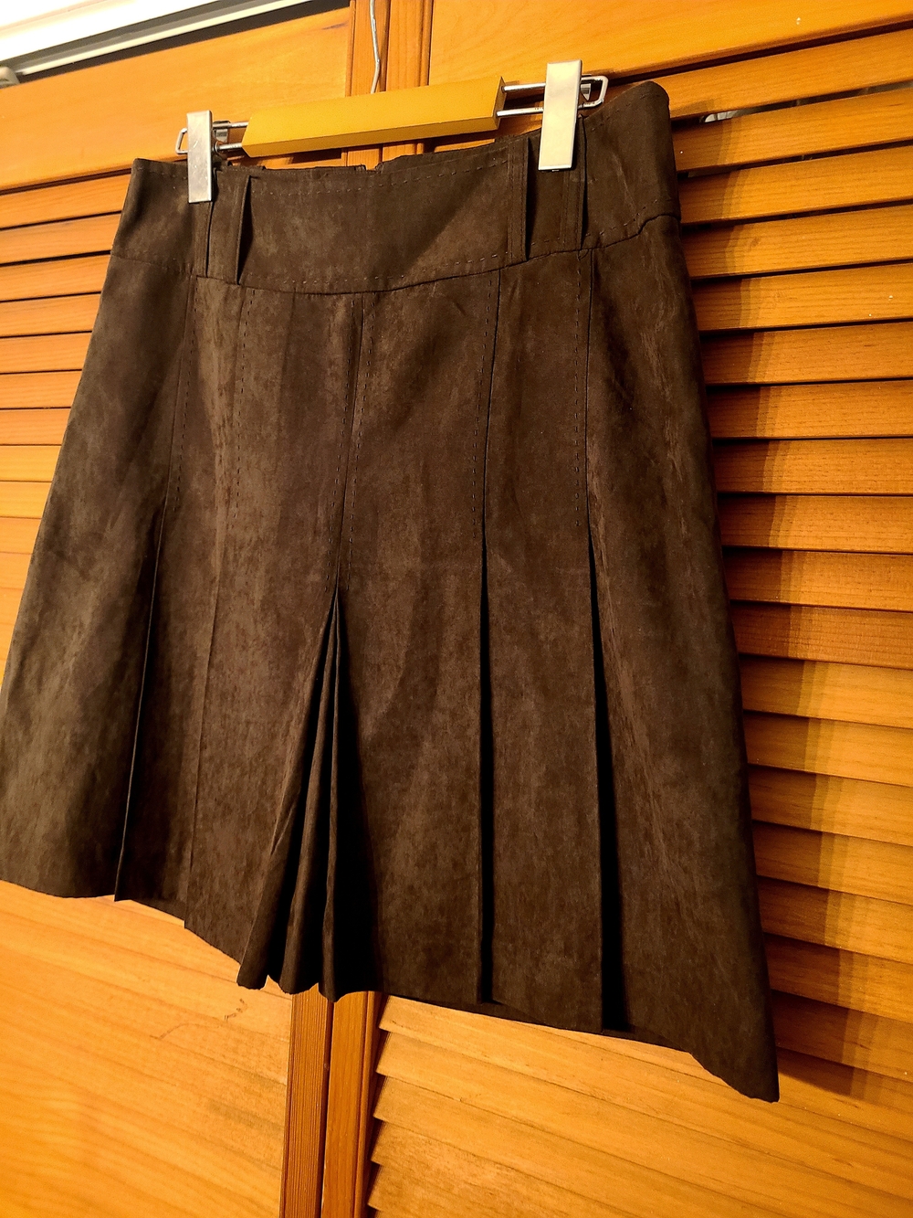 H&M Dark Brown Faux Suede Pleated Skirt